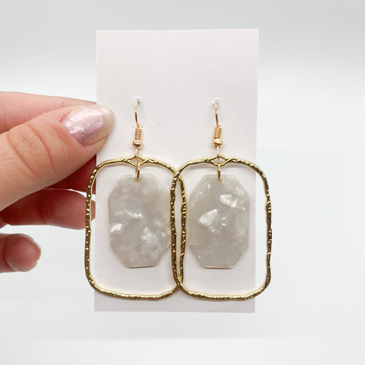 Gold and Ivory Rectangle Earrings