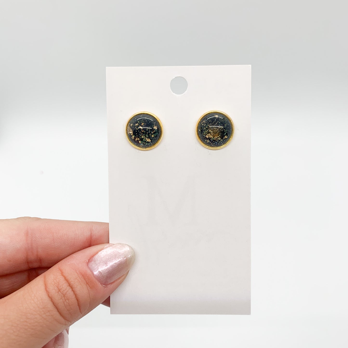 Black and Gold Foil Stud Earrings
