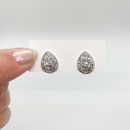 Silver Teardrop Shape Stud Earrings