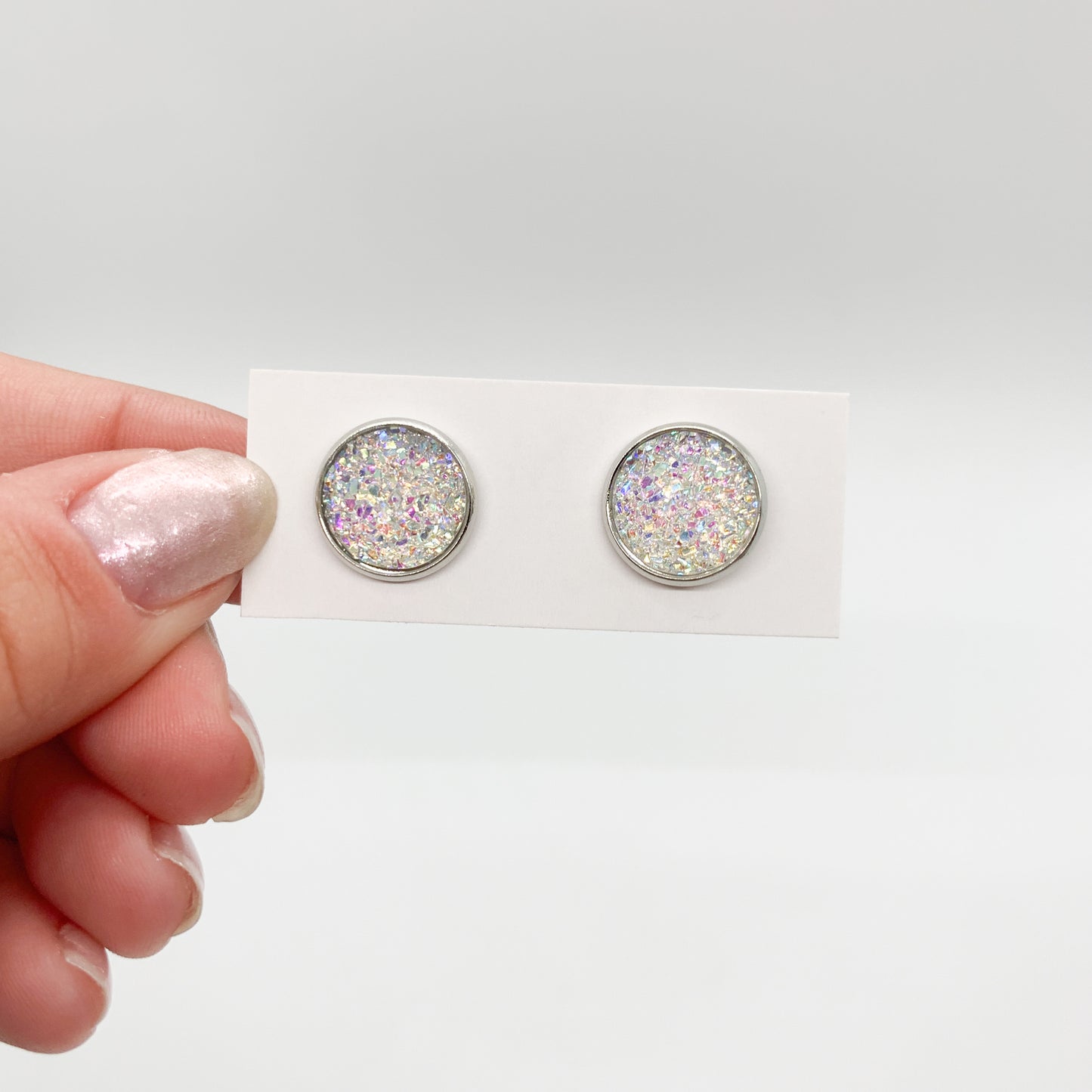 White Shimmer Stud Earrings